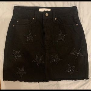 Black Sequin Star Denim Skirt